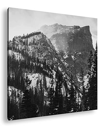 deyoli sagenhafter schneebeckter Berg Format: 40x40 cm Effekt: Schwarz&Weiss als Leinwandbild, Motiv fertig gerahmt auf Echtholzrahmen, Hochwertiger Digitaldruck mit Rahmen von deyoli