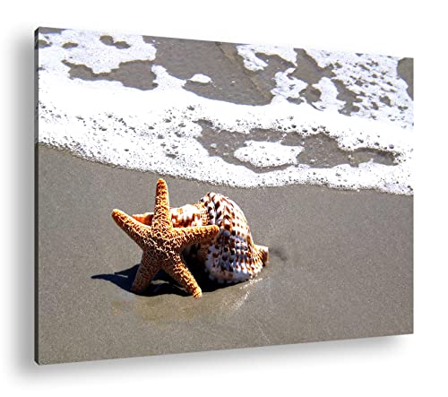 deyoli schöner Seestern am Strand im Format: 100x70 als Leinwandbild, Motiv fertig gerahmt auf Echtholzrahmen, Hochwertiger Digitaldruck mit Rahmen, Kein Poster oder Plakat von deyoli