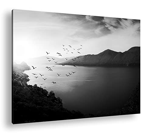 deyoli traumhaufter Sonnenaufgang am Meer Format: 120x80 Effekt: Schwarz&Weiß als Leinwandbild, Motiv fertig gerahmt auf Echtholzrahmen, Hochwertiger Digitaldruck, Kein Poster oder Plakat von deyoli