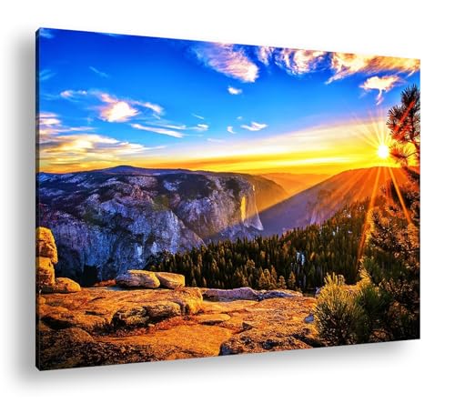 deyoli zauberhafter Sonnenaufgang über gewaltiger Landschaft Format:90x60 cm als Leinwandbild, Motiv fertig gerahmt auf Echtholzrahmen, Hochwertiger Digitaldruck mit Rahmen von deyoli
