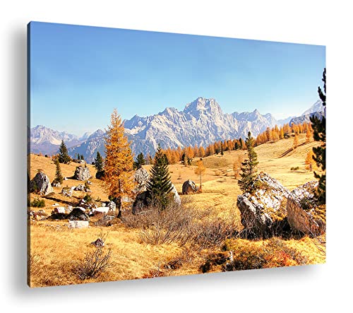 die Dolomiten in herbstlichen Farben Format: 100x70 als Leinwandbild, Motiv fertig gerahmt auf Echtholzrahmen, Hochwertiger Digitaldruck, Kein Poster oder Plakat die Dolomiten in herbstlichen Farben Format: 100x70 als Leinwandbild, Motiv fertig gerahmt auf Echtholzrahmen, Hochwertiger Digitaldruck, Kein Poster oder Plakat von deyoli