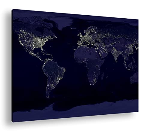 die Welt bei Nacht Format: 100x70 als Leinwandbild, Motiv fertig gerahmt auf Echtholzrahmen, Hochwertiger Digitaldruck, Kein Poster oder Plakat von deyoli