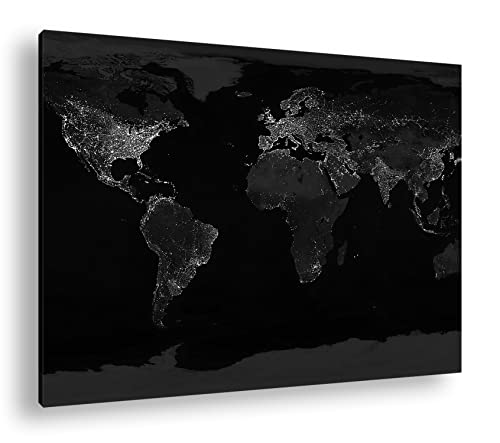 die Welt bei Nacht Format: 120x80 Effekt: Schwarz&Weiß als Leinwandbild, Motiv fertig gerahmt auf Echtholzrahmen, Hochwertiger Digitaldruck, Kein Poster oder Plakat von deyoli