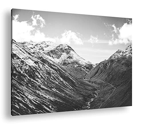 deyoli durch die Berge schlingendes Tal Effekt: Schwarz&Weiß, Format: 120x80 als Leinwandbild, Motiv fertig gerahmt auf Echtholzrahmen, Hochwertiger Digitaldruck, Kein Poster oder Plakat von deyoli