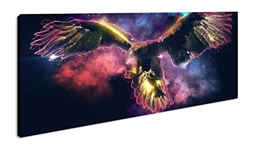 fabenfroher Adler Panorama 120x60 cm als Leinwandbild, Motiv fertig gerahmt auf Echtholzrahmen, Hochwertiger Digitaldruck mit Rahmen von deyoli