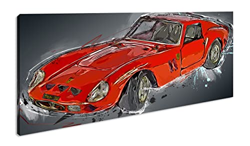 gezeichneter Sportwagen Panorama 120x60 cm als Leinwandbild, Motiv fertig gerahmt auf Echtholzrahmen, Hochwertiger Digitaldruck mit Rahmen von deyoli