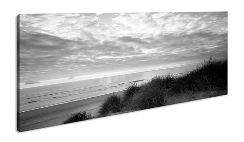 grandioser Strand Panorama 60x30 cm Effekt:Schwarz/Weiß als Leinwandbild, Motiv fertig gerahmt auf Echtholzrahmen, Hochwertiger Digitaldruck mit Rahmen von deyoli