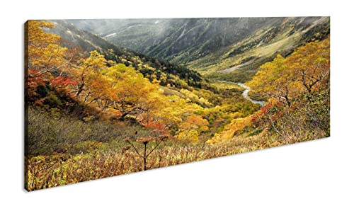 herbstliches Gelb Panorama 120x60 cm als Leinwandbild, Motiv fertig gerahmt auf Echtholzrahmen, Hochwertiger Digitaldruck mit Rahmen von deyoli