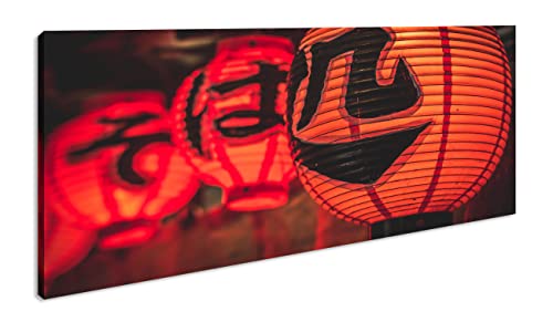 leuchtende asiatische Laternen Panorama 60x30 cm als Leinwandbild, Motiv fertig gerahmt auf Echtholzrahmen, Hochwertiger Digitaldruck mit Rahmen von deyoli