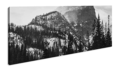 sagenhafter schneebeckter Berg Panorama 120x60 cm Effekt: Schwarz/Weiss als Leinwandbild, Motiv fertig gerahmt auf Echtholzrahmen, Hochwertiger Digitaldruck mit Rahmen von deyoli