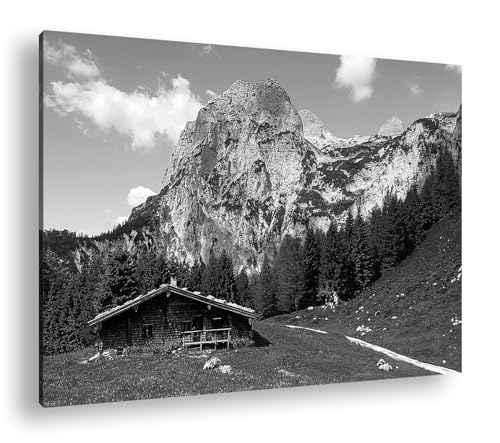 Leinwandbild Verlassene Hütte in den Bergen – Einsamkeit in der Natur Format: 70x50cm Effekt:Schwarz&Weiß XXL Kunstdruck Bild auf Holzrahmen/Wandbild/Wohnzimmer Dekoration von deyoli