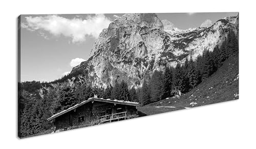 verlassene Hütte in den Bergen Panorama 120x60 cm Effekt: Schwarz/Weiß als Leinwandbild, Motiv fertig gerahmt auf Echtholzrahmen, Hochwertiger Digitaldruck mit Rahmen von deyoli