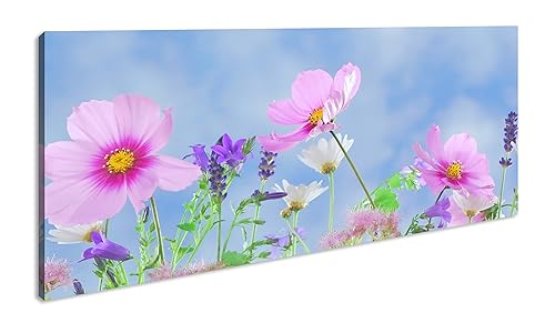 wundervolle Wildblumen Panorama 120x60 cm als Leinwandbild, Motiv fertig gerahmt auf Echtholzrahmen, Hochwertiger Digitaldruck mit Rahmen von deyoli