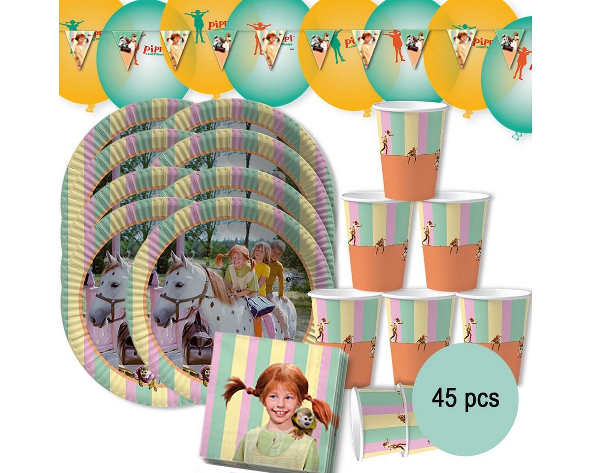 dh konzept Papierdekoration Pippi Langstrumpf Party Set 45 Teile für Kinder von dh konzept