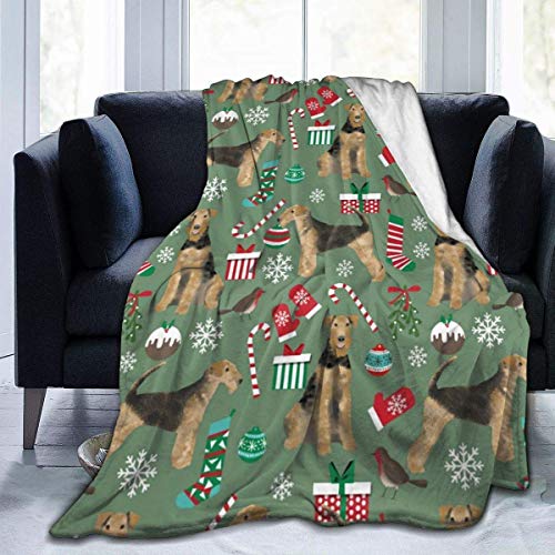 dhdhgdfj Warme Decke Ultra-Soft Micro Fleece Blanket Airedale Terrier Christmas Dog Throw Blanket Warm Blanket Lightweight Microfiber Bed Blanket for Couch Travel Chair All Season Premium Bed Blanket von dhdhgdfj