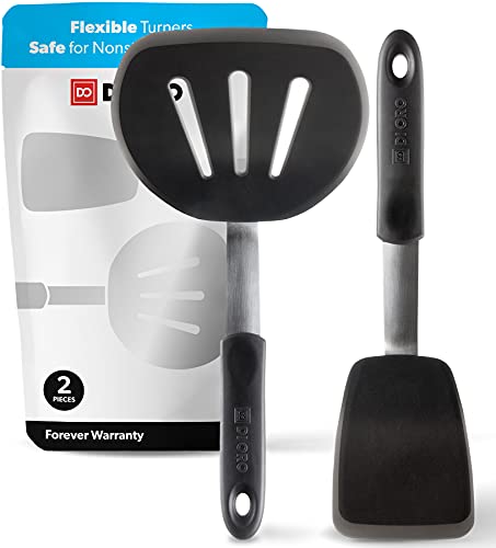 DI ORO® - Chef Serie Silikon Pfannenwender - 315 °C hitzebeständiger flexibler Spatel aus Silikon und Edelstahl - Das beste Silikon Pfannenwender - Perfekt für Omelettes und Hamburger (2-Teiliges Set) von di Oro Living
