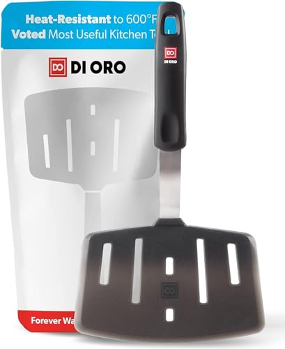 DI ORO® - Designer Serie - Silikon Pfannenwender - 315°C hitzebeständiger flexibler Spatel aus Silikon und Edelstahl - Das beste breite Pfannenwender - Perfekt für Omelettes und Hamburger von di Oro Living