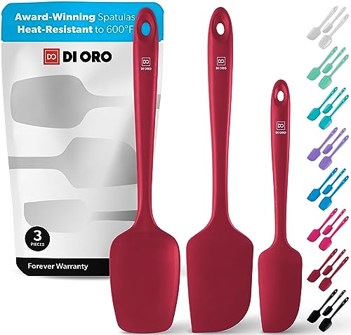 DI ORO® Seamless Series Pfannenwender Silikon Set - 315°C Hitzebeständiges Teigschaber-Set - Küchenutensilienset aus Silikon Antihaft-Kochgeschirr Sicher - Lebensmittelqualität (3 Stücke, Rot) von di Oro Living