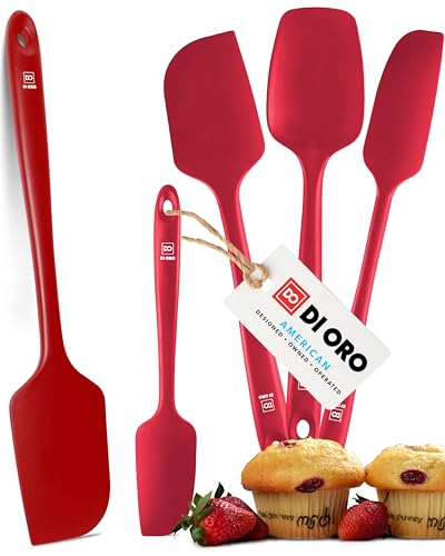 DI ORO® Seamless Series Pfannenwender Silikon Set - 315°C Hitzebeständiges Teigschaber-Set - Küchenutensilienset aus Silikon Antihaft-Kochgeschirr Sicher - Lebensmittelqualität (5 Stücke, Rot) von di Oro Living
