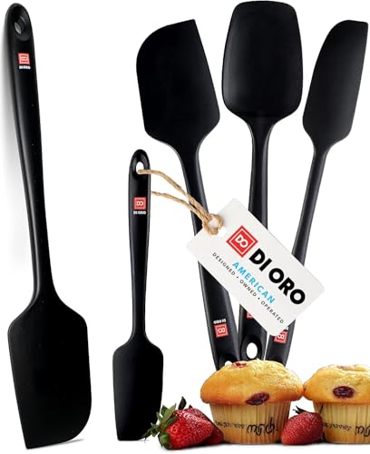 DI ORO® Seamless Series Pfannenwender Silikon Set - 315°C Hitzebeständiges Teigschaber-Set - Küchenutensilienset aus Silikon Antihaft-Kochgeschirr Sicher - Lebensmittelqualität (5 Stücke, Schwarz) von di Oro Living