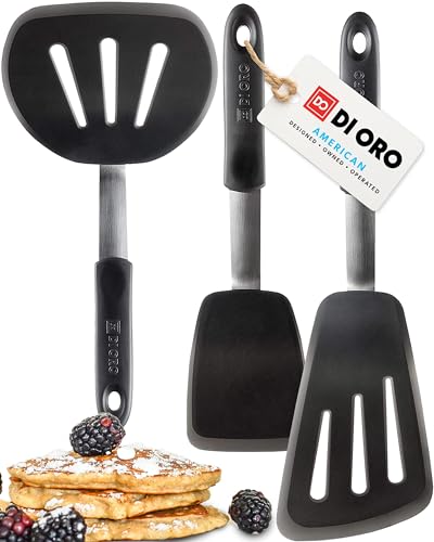 DI ORO Pfannenwender Silikon - 315°C Hitzebeständige Silikonspatel, BPA-frei - Küchenhelfer-Set für beschichtete Pfannen - Spatel für Eier, Crêpes und Burger - Robustes Küchenutensilien-Set (3-Teilig) von di Oro Living