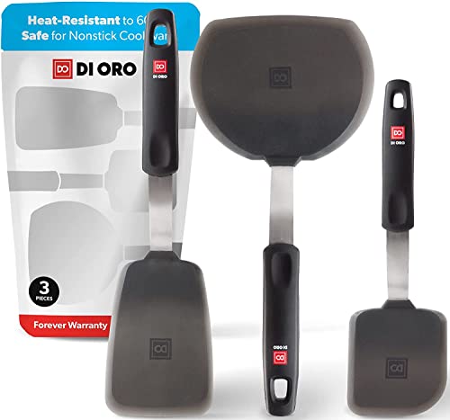 DI ORO Pfannenwender Silikon - 315°C Hitzebeständige Silikonspatel, BPA-frei - Küchenhelfer-Set für beschichtete Pfannen - Spatel für Eier, Crêpes und Burger - Robustes Küchenutensilien-Set (3-Teilig) von di Oro Living