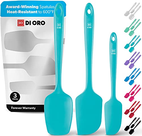 DI ORO Seamless Series 3-teiliges Silikon-Spatel-Set, °C, hitzebeständig, antihaftbeschichtet, Gummi, Spatel zum Kochen, Backen und Mischen – BPA-frei und LFGB-zertifiziertes Silikon (Blaugrün) von di Oro Living