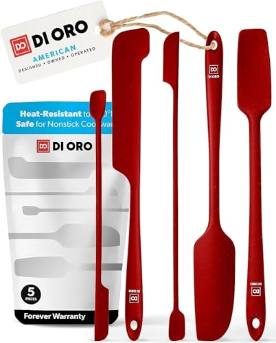 DI ORO Silikon-Glasspatel Zum Schaben - Gummispatel, Hitzebeständig - Küchenspatel, Antihaftbeschichtet, Kochgeschirrsicher - Utensilien-Set Für Mixer, Mischen, Backen (5pc, Rot) von di Oro Living