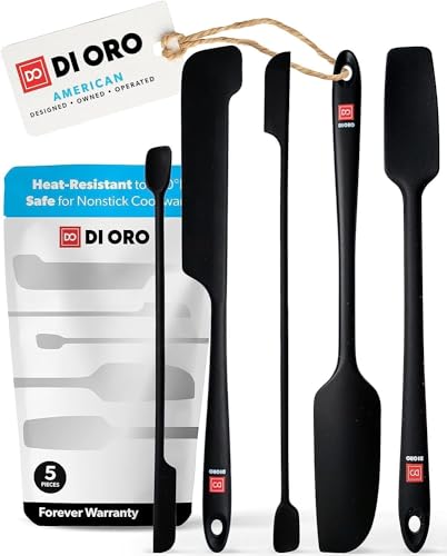 DI ORO Silikon-Glasspatel Zum Schaben - Gummispatel, Hitzebeständig - Küchenspatel, Antihaftbeschichtet, Kochgeschirrsicher - Utensilien-Set für Mixer & Backen (5pc, Schwarz) von di Oro Living