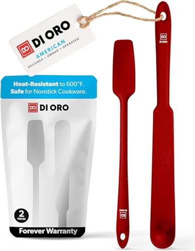 DI ORO Silikon-Mixer- und Glasspatel – Gummi-Spatel, Silikon, hitzebeständig – Küchenspatel, antihaftbeschichtet, Kochgeschirr, Backen und Schaben (2-teilig, rot) von di Oro Living