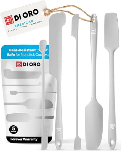 DI ORO Silikon-Glasspatel zum Schaben – Gummispatel aus Silikon, hitzebeständig – Küchenspatel, antihaftbeschichtet, kochgeschirrsicher – Silikon-Utensilien-Set für Mixer & Backen (5pc, Stein) von di Oro Living