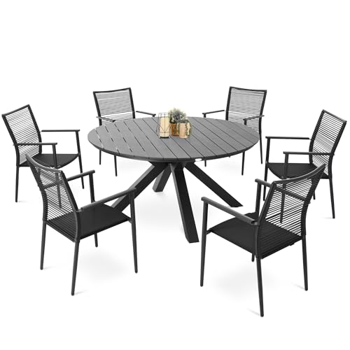 di volio Gartenmöbel OTTANA, runder Gartentisch mit stapelbaren Stühlen mit Armlehnen - Set, Essgruppe für 6-8 Personen, robust & wetterfest (6+1) von di volio