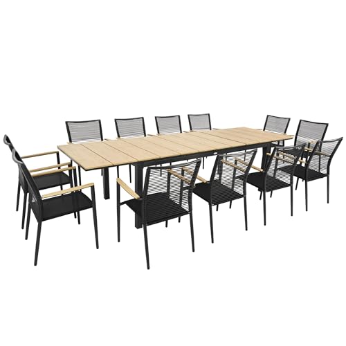 di volio Gartenmöbel-Set BASITA – Aluminium in Holzoptik, wetterfest, robuster Gartentisch & 8 oder 12 Stühle – Sitzgruppe für 8 oder 12 Personen – langlebige Terrassenmöbel (Beige, 12-Sitzer) von di volio