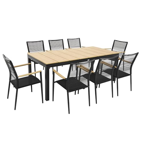 di volio Gartenmöbel-Set BASITA – Aluminium in Holzoptik, wetterfest, robuster Gartentisch & 8 oder 12 Stühle – Sitzgruppe für 8 oder 12 Personen – langlebige Terrassenmöbel (Beige, 8-Sitzer) von di volio
