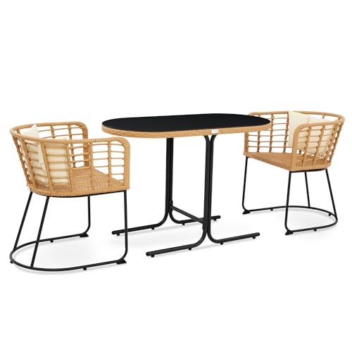 di volio Gartenmöbel-Set CELANO Beige/Creme, Terrassenmöbel aus wasserfestem Polyrattan und Stahl, Gartenmöbel für 2 Personen - Couchtisch & 2 Stühle di volio Gartenmöbel-Set CELANO Beige/Creme, Terrassenmöbel aus wasserfestem Polyrattan und Stahl, Gartenmöbel für 2 Personen - Couchtisch & 2 Stühle von di volio