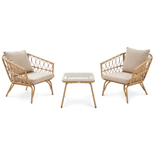 di volio Gartenmöbel-Set Savona Beige/Creme, Terrassenmöbel aus Polyrattan, Gartenmöbel für 2 Personen - Couchtisch & 2 Sessel von di volio