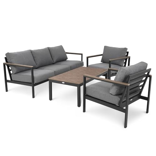 di volio Gartenmöbel-Set Tivoli Graphit/Grau, Terrassenmöbel aus wasserfestem Materialien, Gartenmöbel für 5 Personen - Couchtisch & 3-Sitzer Sofa & 2 Sessel von di volio