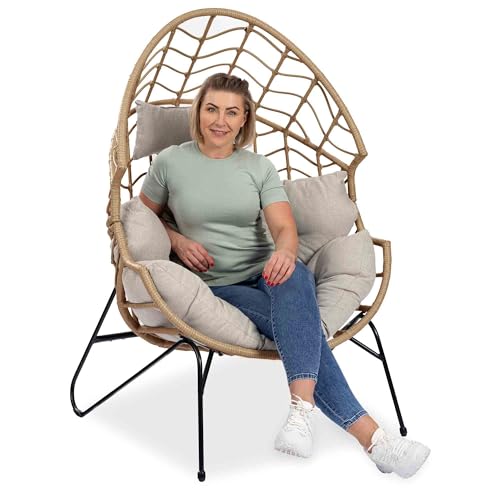 di volio Gartensessel Alcamo, Relaxsessel für Garten, Balkon und Terrasse, Relaxliege aus witterungsbeständigem Polyrattan + Fleecedecke (Beige/Beige) von di volio