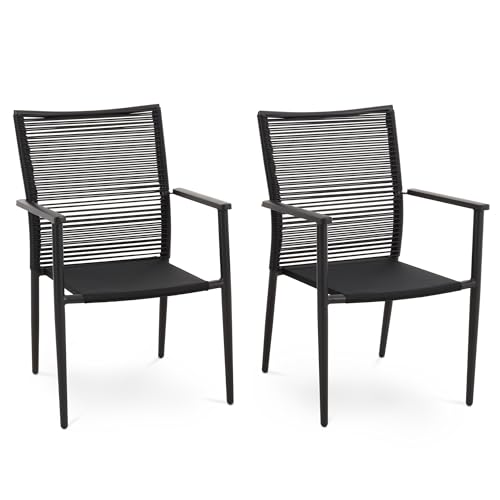 di volio Gartenstuhl Codi - Schwarz, Balkon- und Terrassenstuhl aus robusten Materialien (Aluminium, Polyrattan), witterungsbeständig & langlebig (2) von di volio