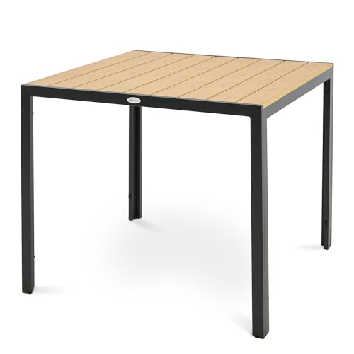 di volio Gartentisch Pesaro - mit Verstellbarer Beinhöhe, 90x90 cm, Gartentisch - wetterfest & langlebig, aus Aluminium, Holzoptik (Beige) von di volio