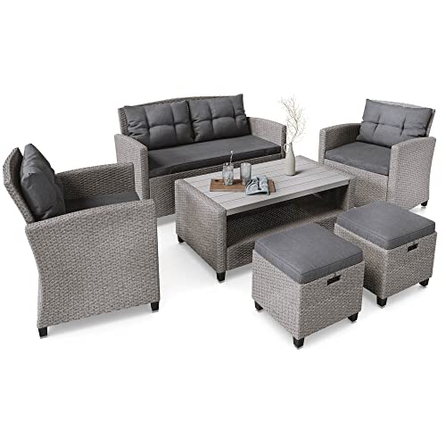 di volio Polyrattan Lounge Gartenmöbel-Set Firenze - Lounge Set mit Doppelsofa, 2 Sesseln, 2 Hockern & Tisch - Gartenmöbel-Set in Rattan-Optik, inkl. eine Fleecedecke von di volio