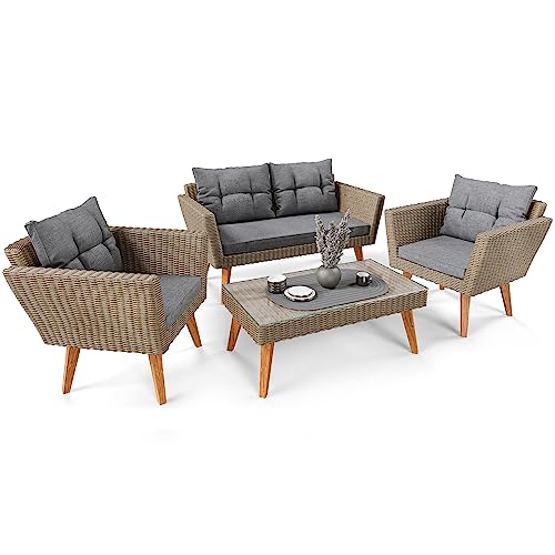 di volio Polyrattan Lounge Gartenmöbel-Set Riva - Lounge Set mit Doppelsofa, 2 Sesseln & Tisch - Gartenmöbel-Set in Rattan-Optik von di volio