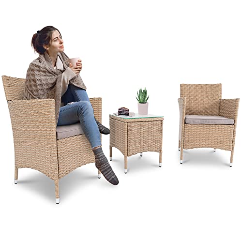 di volio Polyrattan Sitzgruppe Siena - Lounge Gartenmöbel-Set für Garten und Terrasse mit Tisch & 2 Sesseln - Lounge-Set in Rattan-Optik von di volio