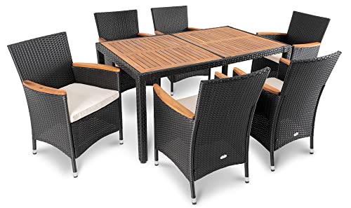 di volio Polyrattan Sitzgruppe Verona - Lounge Gartenmöbel-Set für Garten oder Terrasse, Tisch mit Tischplatte aus Akazienholz + 6 Stühle - Lounge-Set in Rattan-Optik von di volio