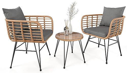 di volio Polyrattan Sitzgruppe für 2 Personen Savio - Balkonmöbel Set 3 teilig Zwei Stühle und Tisch – kleines Lounge Balkonset für Terrasse Garten Balkon von di volio