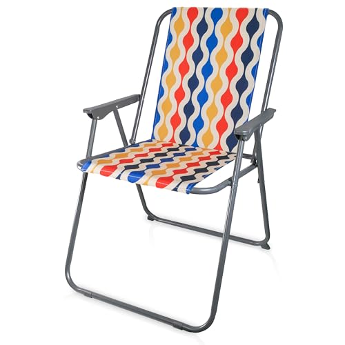 diMio Retro-Design Klappstuhl in 8 trendigen Designs Camping Garten Anglerstuhl 70er Jahre (Wave) von diMio