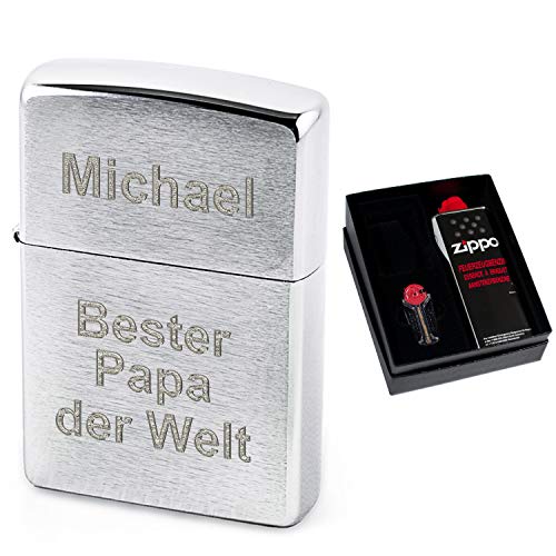 Originales Zippo Feuerzeug mit individueller Text-Gravur + Geschenkset | echte Diamantgravur | gravieren Lassen | Chrom gebürstet von Diamandi