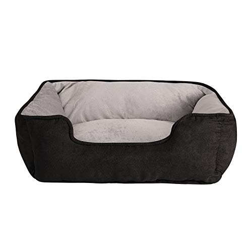 lionto Hundebett 2-in-1 mit komfortablem Einstieg, kuscheliges Heimtierbett zum Wenden für Hunde und Katzen, 60x50 cm, Hundekissen in pflegeleichter Wildlederoptik, schwarz/grau von lionto