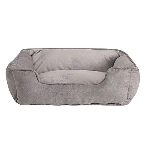 lionto Hundebett 2-in-1 mit komfortablem Einstieg, kuscheliges Heimtierbett zum Wenden für Hunde und Katzen, 80x60 cm, Hundekissen in pflegeleichter Wildlederoptik, grau von lionto