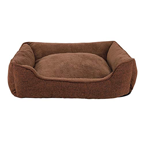 lionto Hundekissen meliert mit abnehmbarem Bezug, kuscheliges Heimtierbett mit komfortablem Einstieg für Hunde und Katzen, 75x60 cm, weiches Hundebett mit rutschfestem Boden, braun von lionto